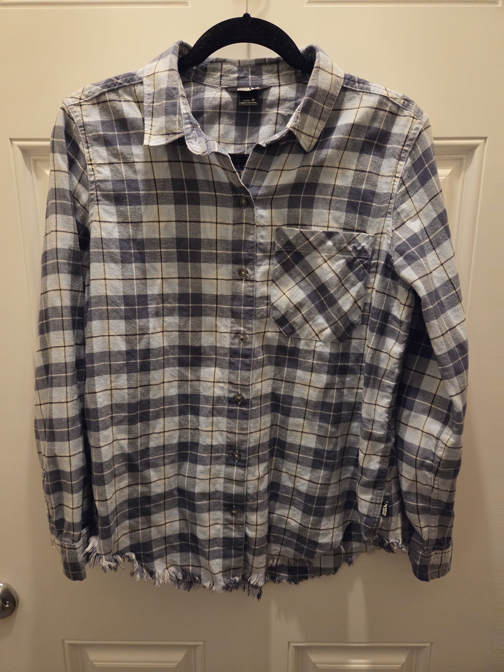 Eddie Bauer Navy and Light Gray Plaid Women's Shirt